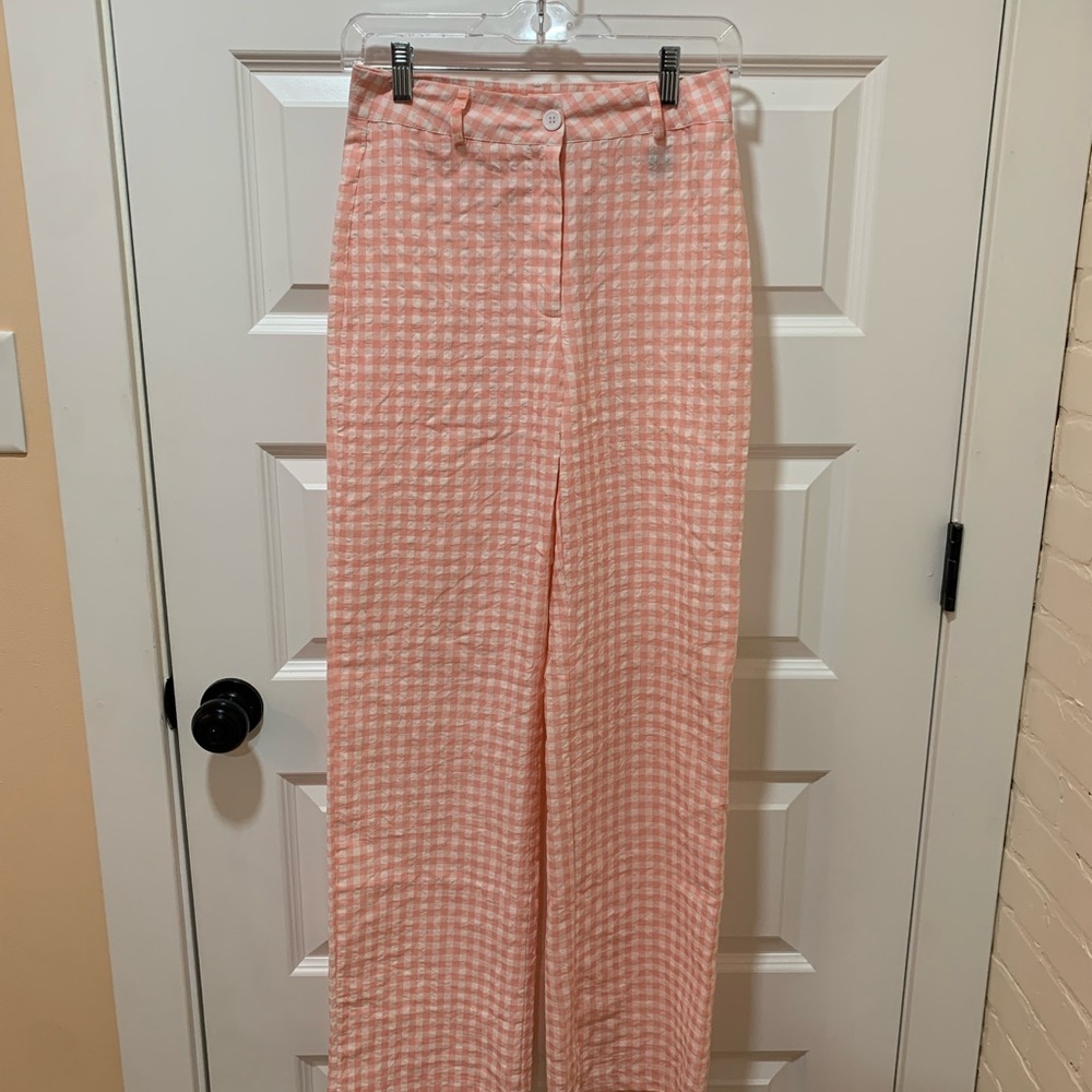 SHEIN Checkered Straight Leg Pants/ C: Pink/White/ S: Small